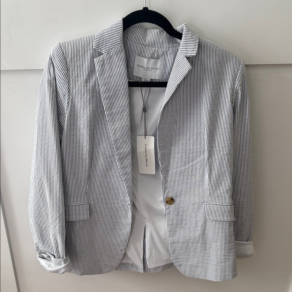 Carolina Belle Women's Pinstripe Blazer in Gray and White
